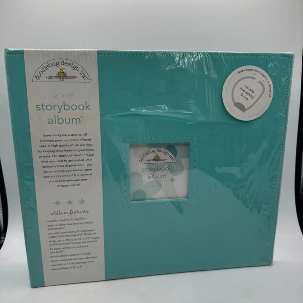 Doodlebug Design Storybook Album 12x12 Faux Leather Scrapbook Swimming Pool Blue